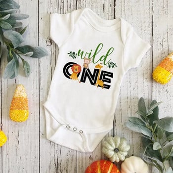 Wild One Birthday Baby Bodusuit Infant 1st Birthday Jungle Party Outfit Fox Tiger Leo Бебешки дрехи Прохождащо дете Гащеризон с къс ръкав