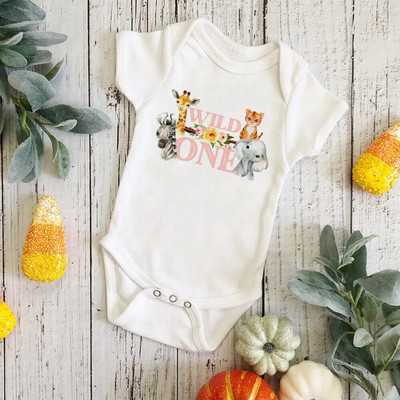 Wild One Birthday Baba Bodusuit Csecsemő 1. Születésnapi Jungle Party Outfit Fox Tiger Leo Babaruha Tipegő rövid ujjú Jumpsuit