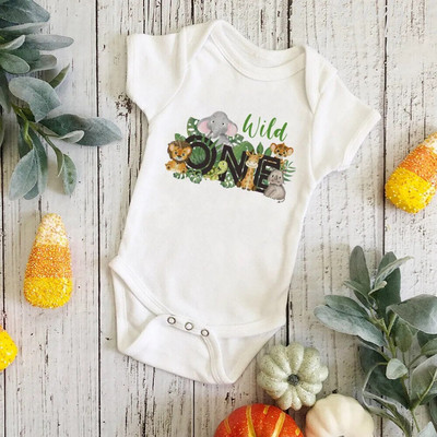 Wild One Birthday Baba Bodusuit Csecsemő 1. Születésnapi Jungle Party Outfit Fox Tiger Leo Babaruha Tipegő rövid ujjú Jumpsuit