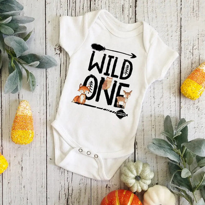 Wild One Birthday Baba Bodusuit Csecsemő 1. Születésnapi Jungle Party Outfit Fox Tiger Leo Babaruha Tipegő rövid ujjú Jumpsuit