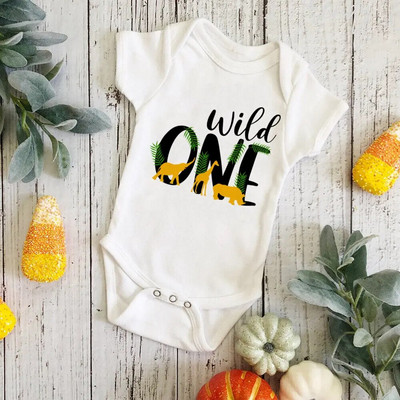 Wild One Birthday Baba Bodusuit Csecsemő 1. Születésnapi Jungle Party Outfit Fox Tiger Leo Babaruha Tipegő rövid ujjú Jumpsuit