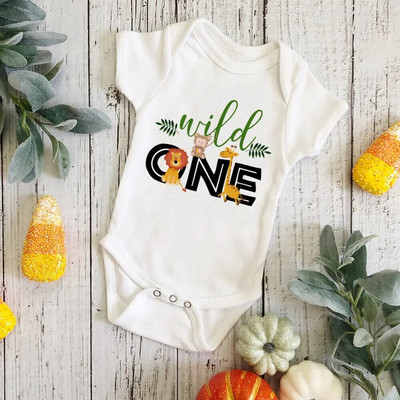 Wild One Birthday Baba Bodusuit Csecsemő 1. Születésnapi Jungle Party Outfit Fox Tiger Leo Babaruha Tipegő rövid ujjú Jumpsuit