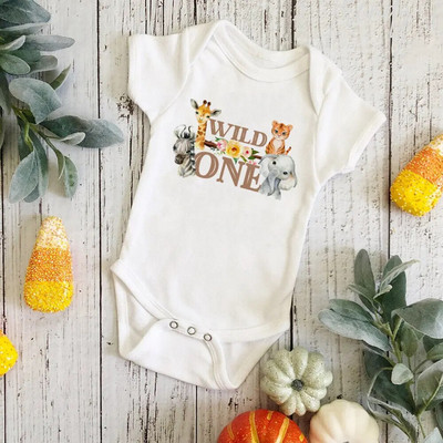 Wild One Birthday Baba Bodusuit Csecsemő 1. Születésnapi Jungle Party Outfit Fox Tiger Leo Babaruha Tipegő rövid ujjú Jumpsuit