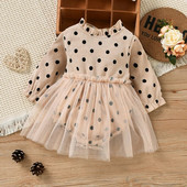 Princess Baby Girls Διχτυωτό Φόρεμα για Φθινοπωρινό συνονθύλευμα Μακρυμάνικο Playsuit Dot Print Tutu Jumpsuits Χαριτωμένα ρούχα