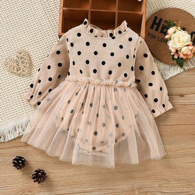 Princess Baby Girls Διχτυωτό Φόρεμα για Φθινοπωρινό συνονθύλευμα Μακρυμάνικο Playsuit Dot Print Tutu Jumpsuits Χαριτωμένα ρούχα