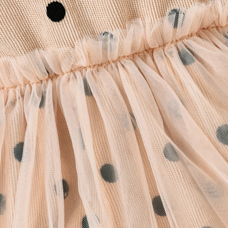 Принцеса Бебешки момичета Мрежести гащеризони Рокля за есен Пачуърк Комбинезон с дълъг ръкав Точков щампа Гащеризони от тюл Сладки дрехи