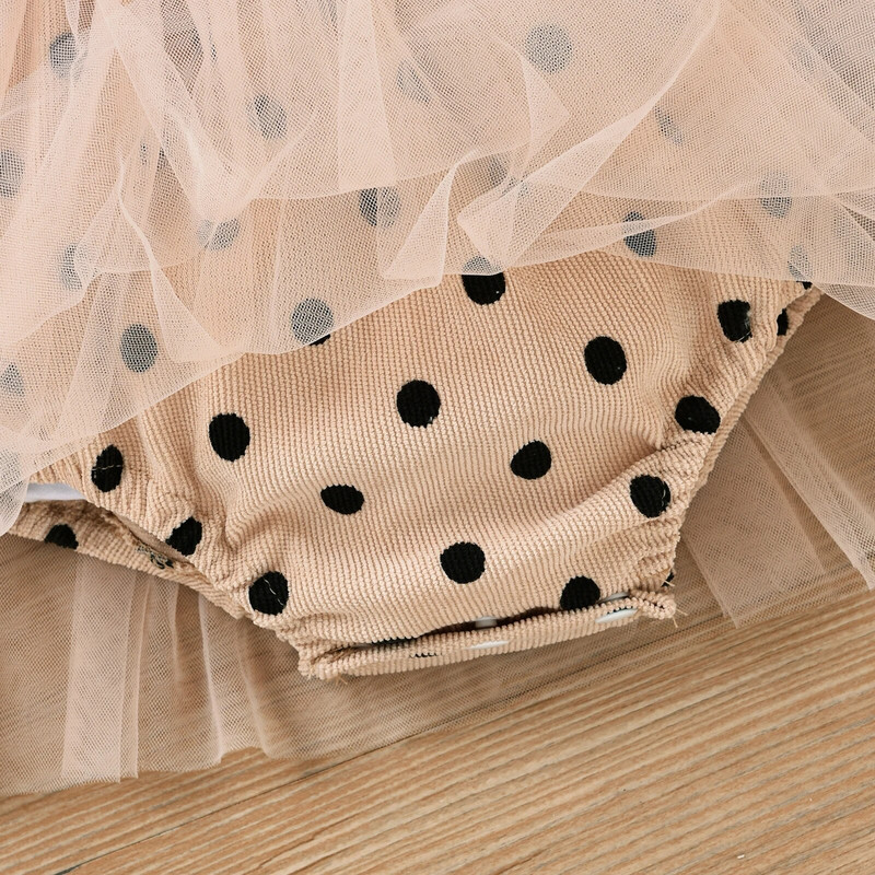 Принцеса Бебешки момичета Мрежести гащеризони Рокля за есен Пачуърк Комбинезон с дълъг ръкав Точков щампа Гащеризони от тюл Сладки дрехи