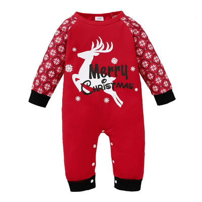0-18 hónapos Baby Girl & Boy karácsonyi szarvas mintás hópehely piros kerek nyakú, hosszú ujjú jumpsuit Fesztivál ünnepi ruházat