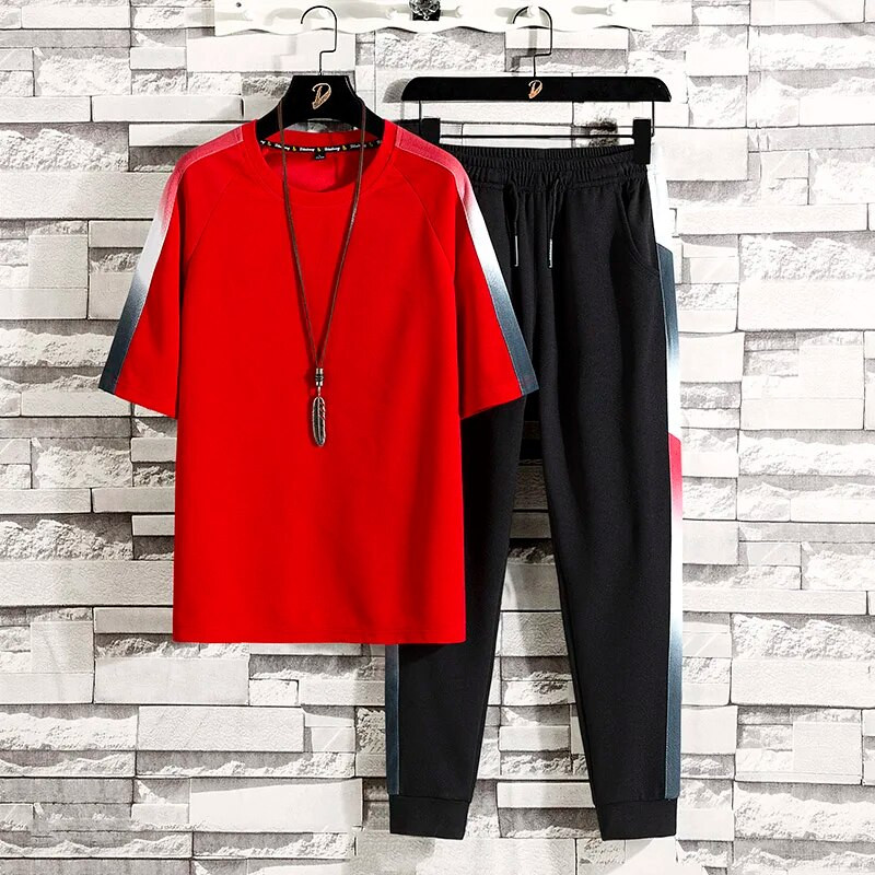 Летен нов мъжки ежедневен анцуг Harajuku Комплекти Мъжко спортно облекло Комплект екипировка за джогинг Тениски + шорти Спортен костюм от две части Облекло