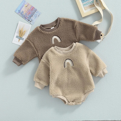 2023 Baby Girl Fiú Téli Meleg Ruhák Polár Crewneck Pulóver Romper Hosszú ujjú Túlméretes Pulóver Bodyu Ruhák