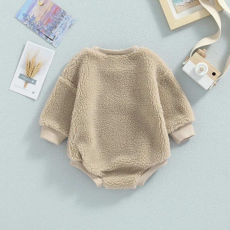 2023 Бебе Момиче Момче Зимни топли дрехи Полар Суичър с кръгло деколте Ромпер с дълъг ръкав Голям пуловер Боди Дрехи