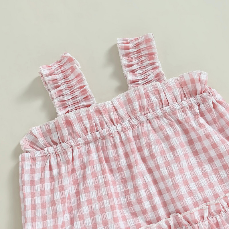 Карирана рокля за бебета и момичета, принцеса, прекрасна лятна рокля без ръкави с А-силует, детско плажно парти облекло, бебешко памучно облекло