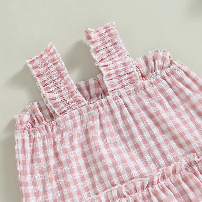 Карирана рокля за бебета и момичета, принцеса, прекрасна лятна рокля без ръкави с А-силует, детско плажно парти облекло, бебешко памучно облекло