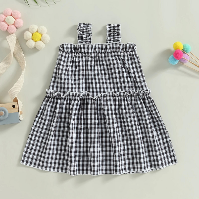 Карирана рокля за бебета и момичета, принцеса, прекрасна лятна рокля без ръкави с А-силует, детско плажно парти облекло, бебешко памучно облекло