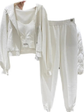 Γυναικεία φθινοπωρινά Casual Sport Σετ τριών τεμαχίων Fashion μακρυμάνικο παλτό με κουκούλα με καμισόλ ελαστικό παντελόνι jogger στη μέση