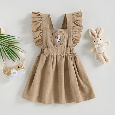Princess Summer Baby Girl Πασχαλινό φόρεμα αμάνικο λαγουδάκι με κέντημα βολάν Ολόσωμο φόρεμα ζαρτιέρες καθημερινά ρούχα για νήπια