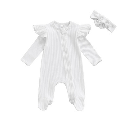 Ma&Baby 0-6M újszülött csecsemő baba lány kombiné Kötött, puha fodros hosszú ujjú védőruha őszi tavaszi babaruha D35