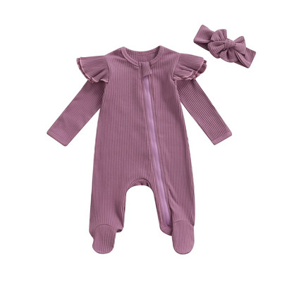 Ma&Baby 0-6M újszülött csecsemő baba lány kombiné Kötött, puha fodros hosszú ujjú védőruha őszi tavaszi babaruha D35
