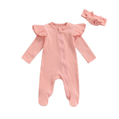 Ma&Baby 0-6M újszülött csecsemő baba lány kombiné Kötött, puha fodros hosszú ujjú védőruha őszi tavaszi babaruha D35