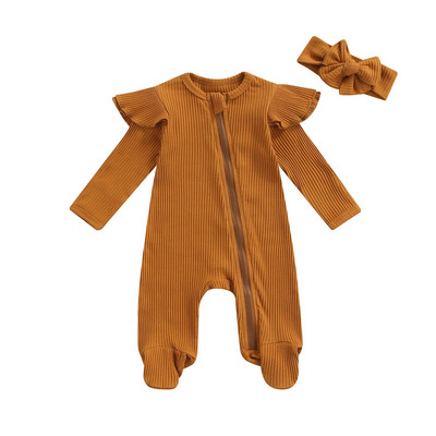 Ma&Baby 0-6M újszülött csecsemő baba lány kombiné Kötött, puha fodros hosszú ujjú védőruha őszi tavaszi babaruha D35