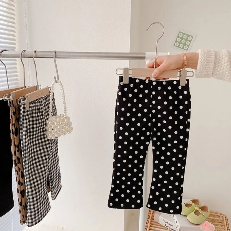 Ежедневни клоширани панталони за момичета Модни карирани панталони с леопардов принт за деца Есенни бебешки клинове с ластик на талията