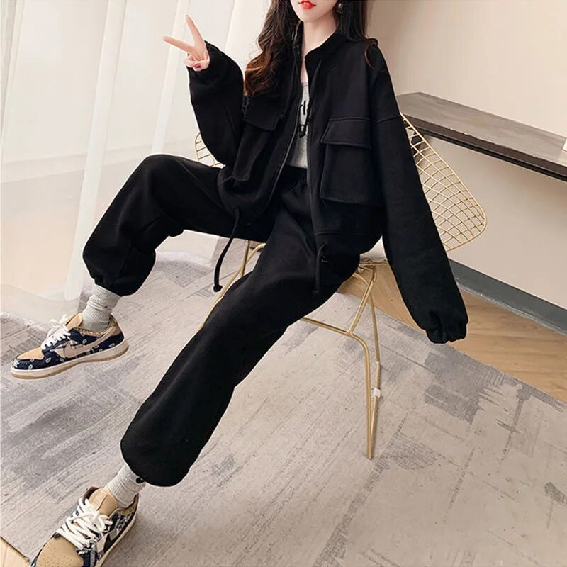 нов Дамски анцуг с голям размер Комплект от две части Ежедневен спортен костюм Дамски комплекти от 2 части Спортно облекло 2019 Дамски анцуг с цип