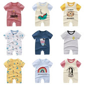 New Born Baby Vékony pulóver Jumpsuits Nyári Puha Bő Rövid Ujjú Nyomda fiúk Lányok Rajzfilm Állatok Aranyos divat Bodék
