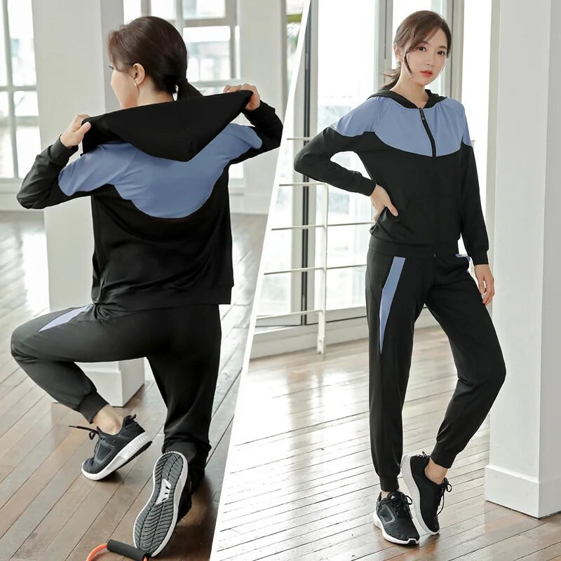 Есенен дамски спортен костюм Свободно бързосъхнещо яке с качулка+спортен панталон Екипировка за джогинг Тренировка Ежедневен комплект Спортно облекло
