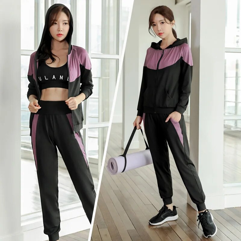 Есенен дамски спортен костюм Свободно бързосъхнещо яке с качулка+спортен панталон Екипировка за джогинг Тренировка Ежедневен комплект Спортно облекло