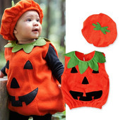 0-3 Y Newly Cosplay Halloween Toddler Baby Kid Pumpkin print Αμάνικο Romper Jumpsuits Μπλούζες+Καπέλα Βρεφικά Ρούχα 2 τμχ Κοστούμια