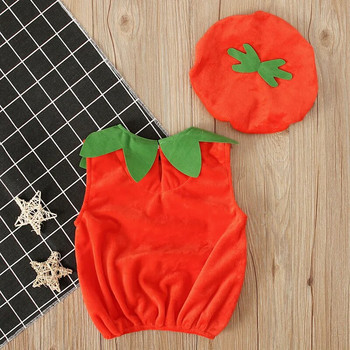 0-3Y New Cosplay Хелоуин Прохождащо Бебе Kid Pumpkin Print Sleeveless Romper Гащеризони Топове+Шапки Бебешки дрехи 2PCS Костюми