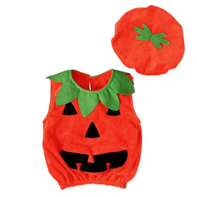 0-3 Y Newly Cosplay Halloween Toddler Baby Kid Pumpkin print Αμάνικο Romper Jumpsuits Μπλούζες+Καπέλα Βρεφικά Ρούχα 2 τμχ Κοστούμια