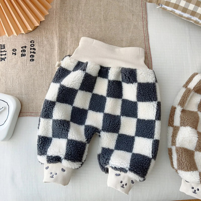8195 Korean Baby Casual Παντελόνι 2023 Winter New 0-5 Years Baby Boy`s Pants ταιριαστό χρώμα καρό παντελόνι κοιλιάς Ζεστό παντελόνι