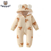 EWODOS Újszülött Baba Lányok Fiúk Pulcsik Rompers Rajzfilm Medve Print Cipzár Fül Kapucnis hosszú ujjú Jumpsuitek Tipegő őszi Body