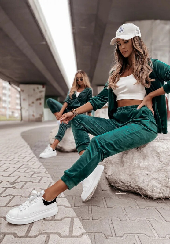 Велурен анцуг 2 бр. Пролетен дамски спортен костюм Свободно яке с цип Пуловер с качулка + панталон Екипировка за бягане Ежедневен комплект за тренировка