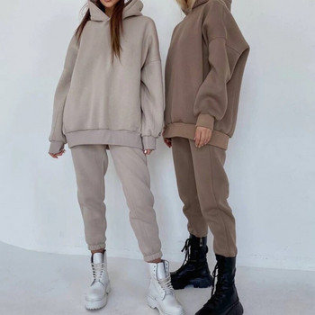 2021 моден суичър комплект от 2 бр. анцуг дамски пуловер с дълъг ръкав качулка+спортни панталони панталони есен зима ежедневен спортен костюм