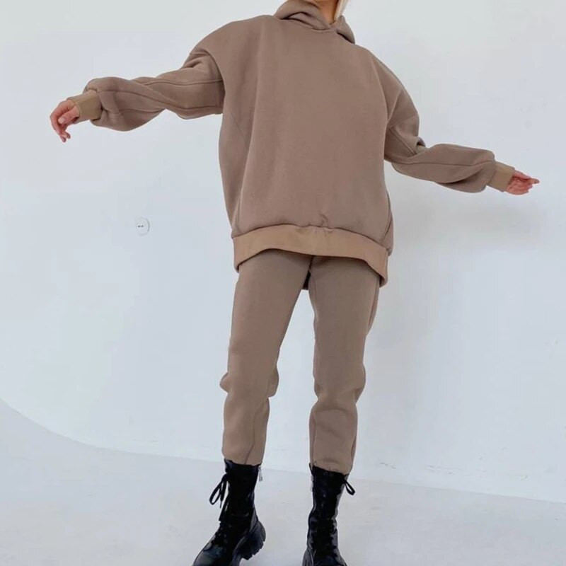 2021 моден суичър комплект от 2 бр. анцуг дамски пуловер с дълъг ръкав качулка+спортни панталони панталони есен зима ежедневен спортен костюм