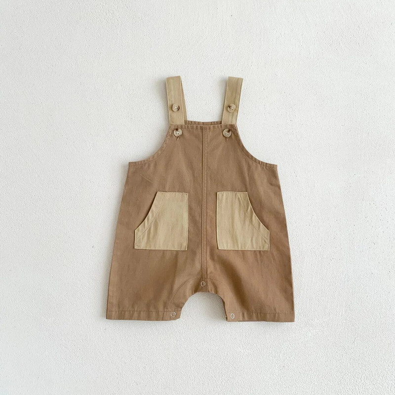 4946B Бебешки панталони с тиранти Пролетно лято 2023 г. Проста мода Едно парче за момче Дрехи с джобове Дрехи за катерене