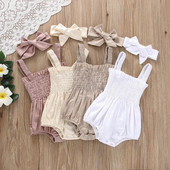 Csecsemő baba lányok nyári elasztikus jumpsuit-ruha, egyszínű, dörzsölt alkalmi, ujjatlan nadrágtartó