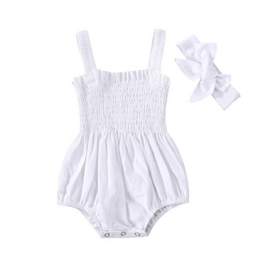 Csecsemő baba lányok nyári elasztikus jumpsuit-ruha, egyszínű, dörzsölt alkalmi, ujjatlan nadrágtartó