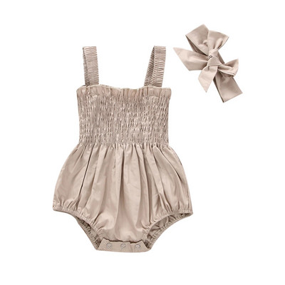 Csecsemő baba lányok nyári elasztikus jumpsuit-ruha, egyszínű, dörzsölt alkalmi, ujjatlan nadrágtartó