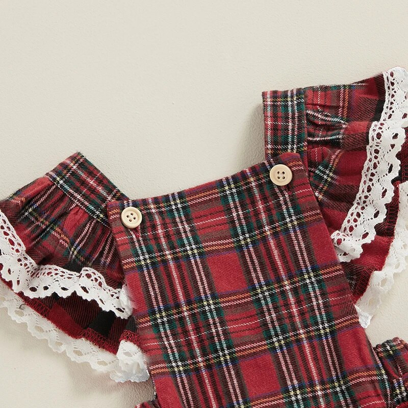 Karirano odijelo za djevojčice s letećim rukavima i trakom za glavu za noć vještica