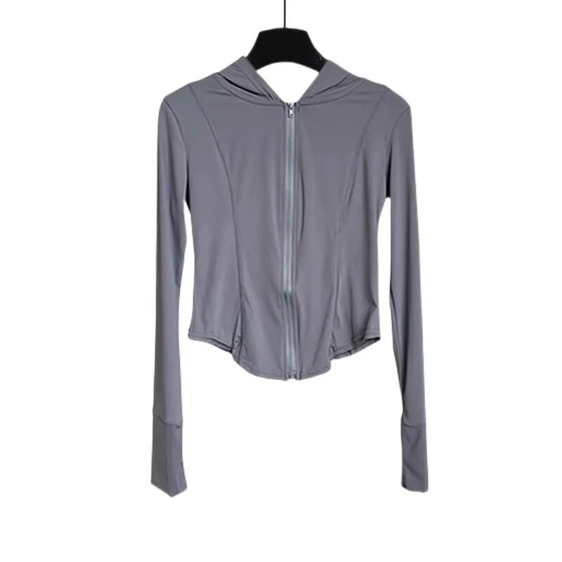 Летен слънцезащитен комплект с дълъг ръкав от 2 части Ежедневно спортно палто с качулка и панталон с широки крачоли Дамски едноцветен семпъл костюм за открито