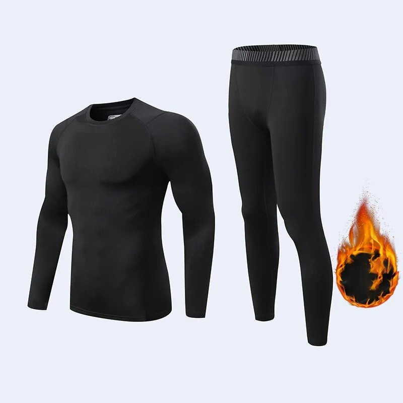 Зимно поларено термо бельо Костюм Мъжко облекло за фитнес Дълга риза Клинове Топъл основен слой Спортен костюм Компресионно спортно облекло