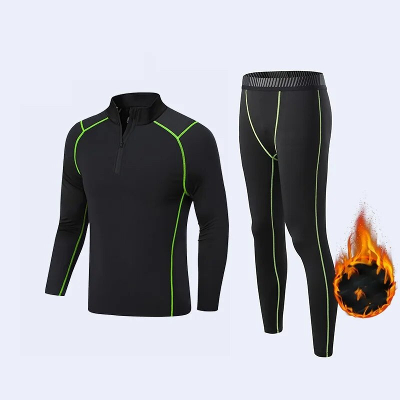 Зимно поларено термо бельо Костюм Мъжко облекло за фитнес Дълга риза Клинове Топъл основен слой Спортен костюм Компресионно спортно облекло