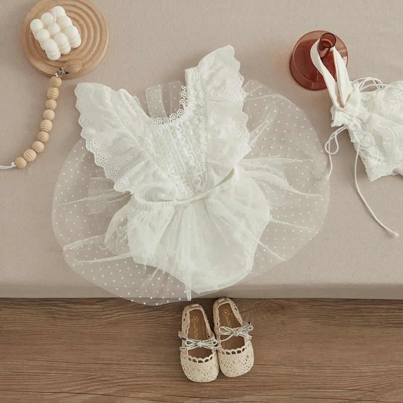 VISgogo Гащеризон за новородено, малко момиченце, костюм за сестра, дантелен гащеризон с цветя, рокля-пачка, летни есенни дрехи 0-24M