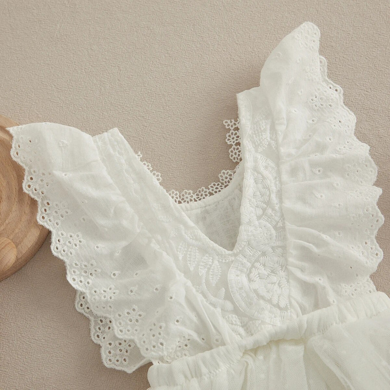 VISgogo Гащеризон за новородено, малко момиченце, костюм за сестра, дантелен гащеризон с цветя, рокля-пачка, летни есенни дрехи 0-24M