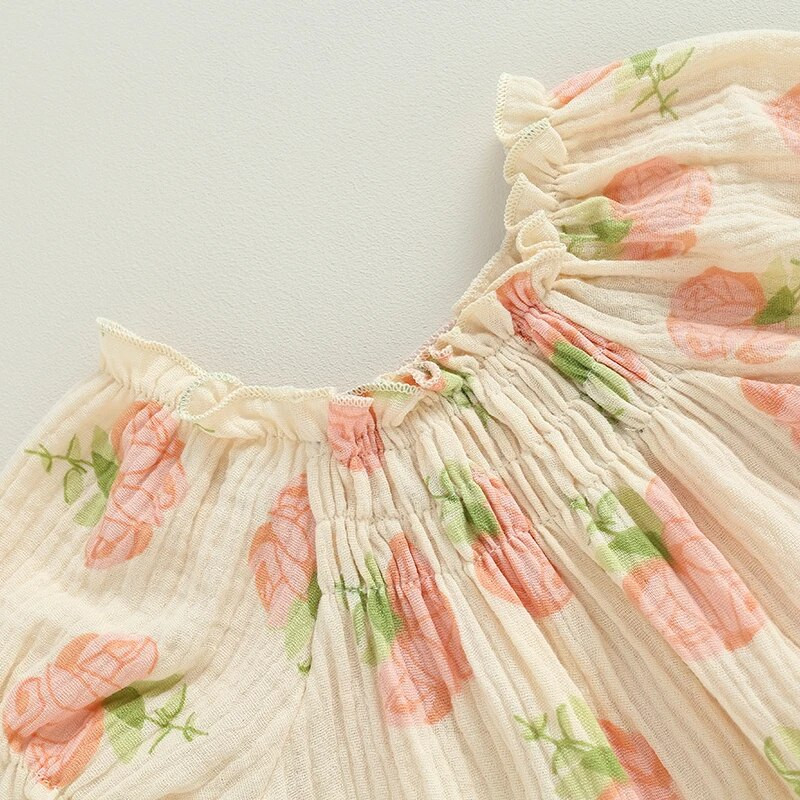 Бебешки гащеризони за момиченца с щампа на цветя Гащеризони за новородени с къси буф ръкави Летни дрехи Бодита