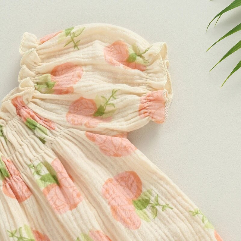 Бебешки гащеризони за момиченца с щампа на цветя Гащеризони за новородени с къси буф ръкави Летни дрехи Бодита