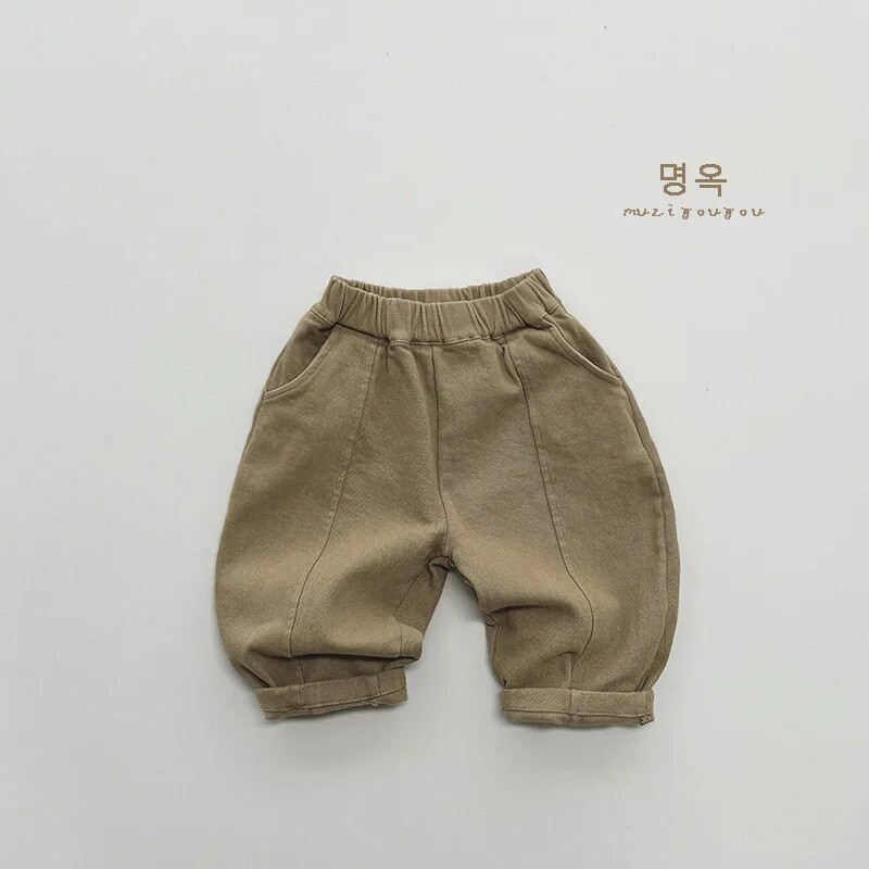 Есен Зима Нови детски плюс кадифени ежедневни панталони Момиче Бебешки плътни ретро свободни широки панталони Момче Детски моден памучен панталон